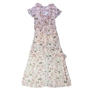 Parc & Lex Floral Ruffle Maxi Dress V-Neck‎ Short Sleeve Summer Dress M